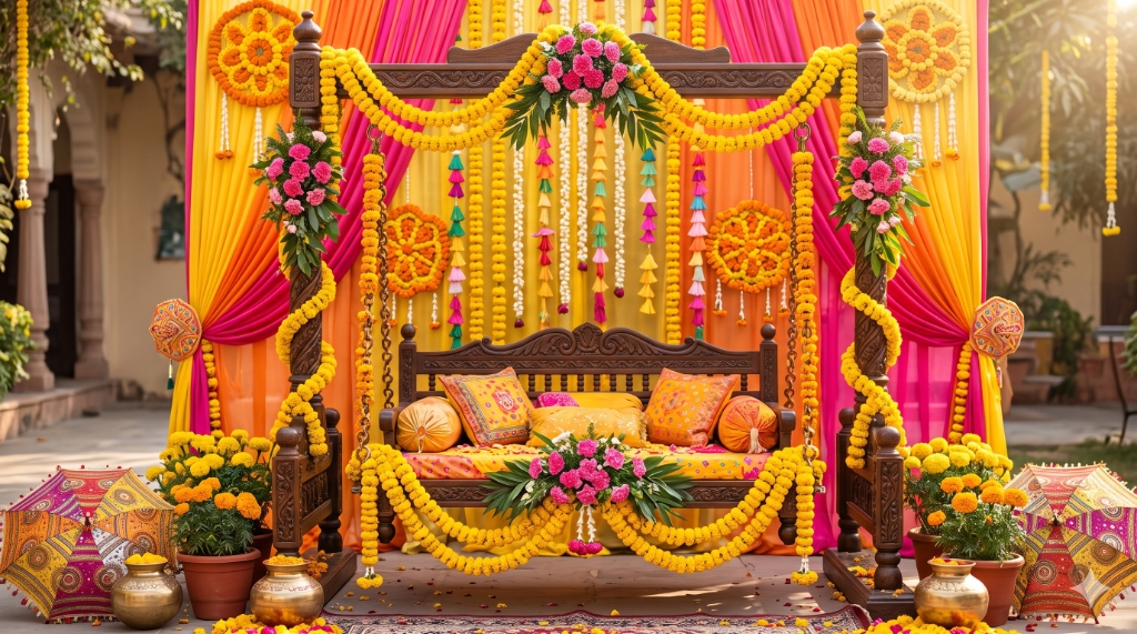 Yellow Marigold & Jasmine Haldi Décor